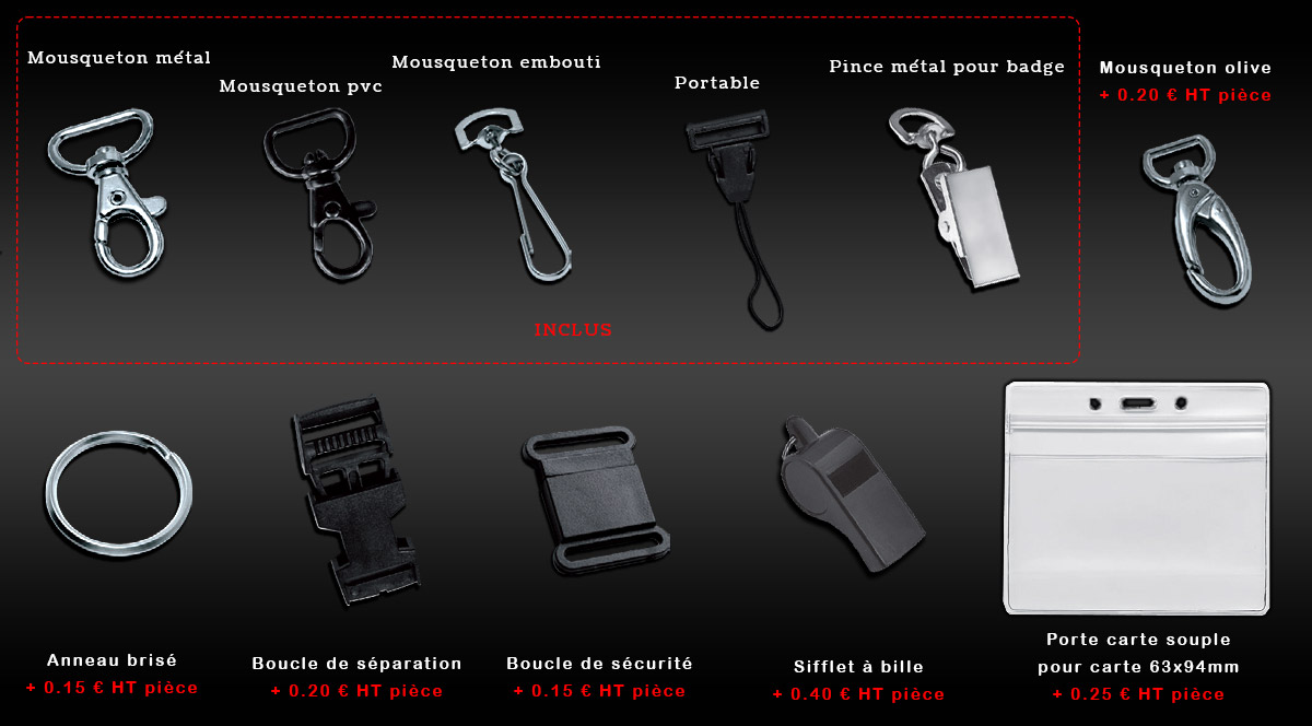 Attaches des lanières porte badge et ruban tour de cou personnalisés