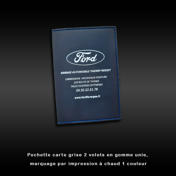 pochette étui carte grise personnalisé en gomme unie Ford